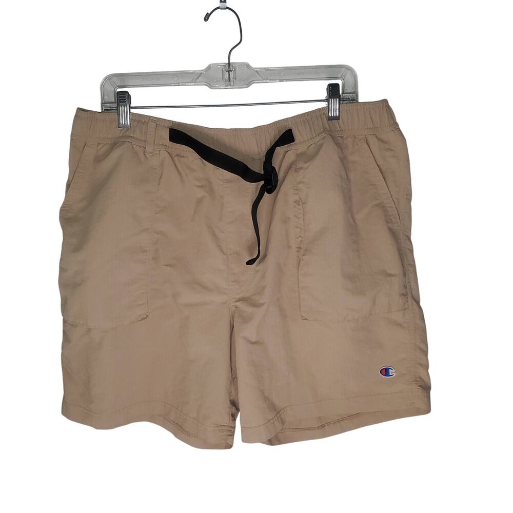 Champion Men's XL (36x6) Tan Belted Ripstop Nylon Shorts Elastic Y2K Gorpcore